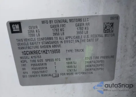 2017 Chevrolet Silverado 1500 2Lt from USA, damaged, VIN 1GCVKREC1HZ119058